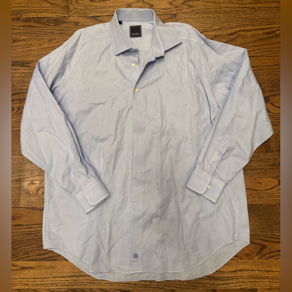 David Donahue Light Blue Dress Shirt, 17 33/35, 100% Cotton